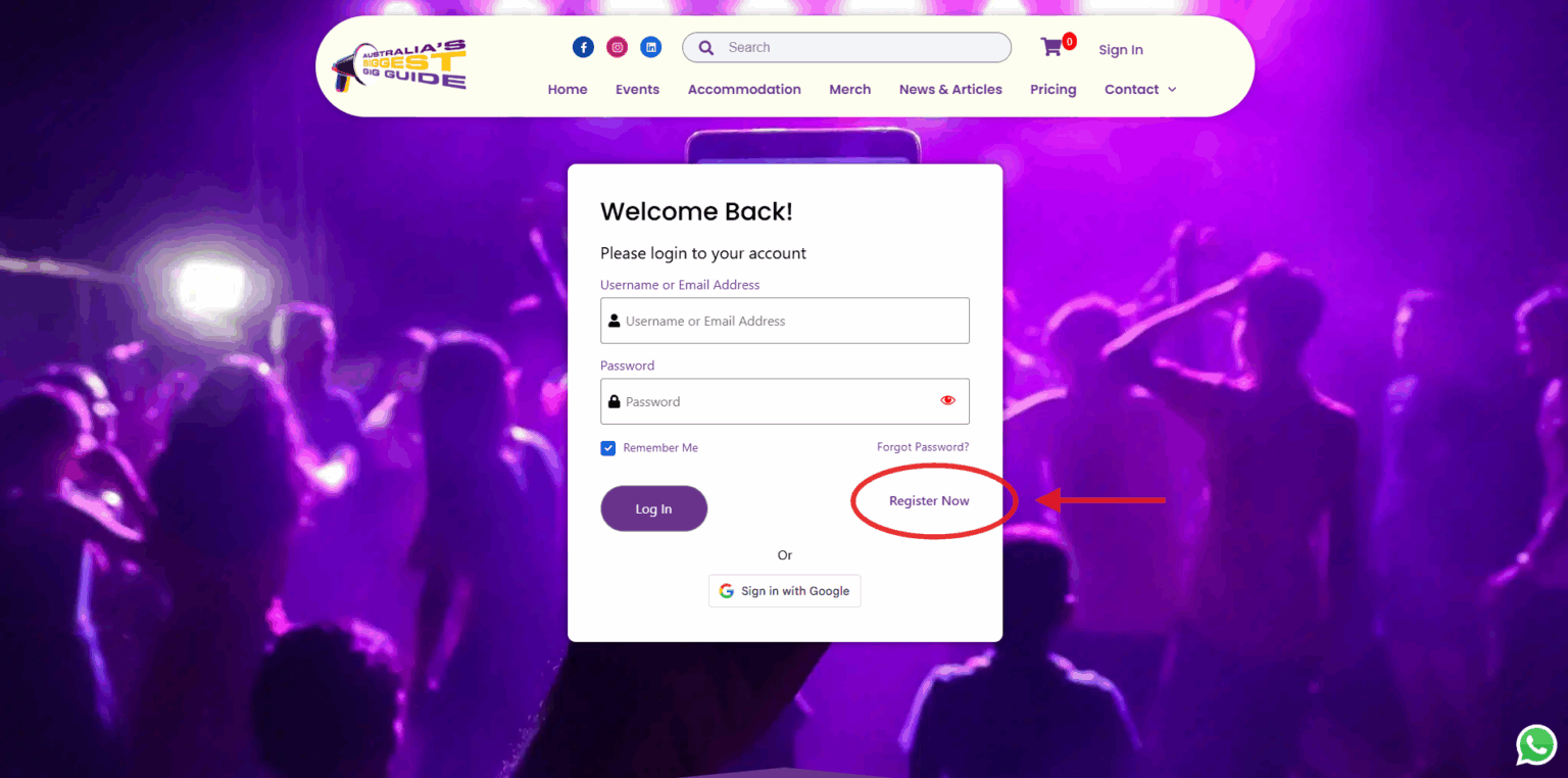 Screenshot showing the ABBG login step, with instructions to sign up and complete registration details before proceeding.
