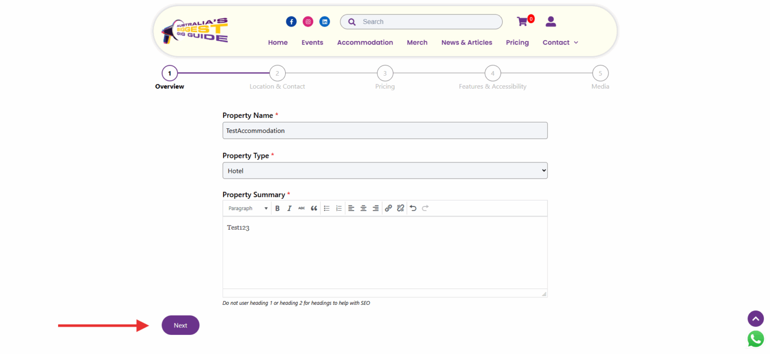 Prompt reminding users to complete all required information and check that their details are correct before submitting.