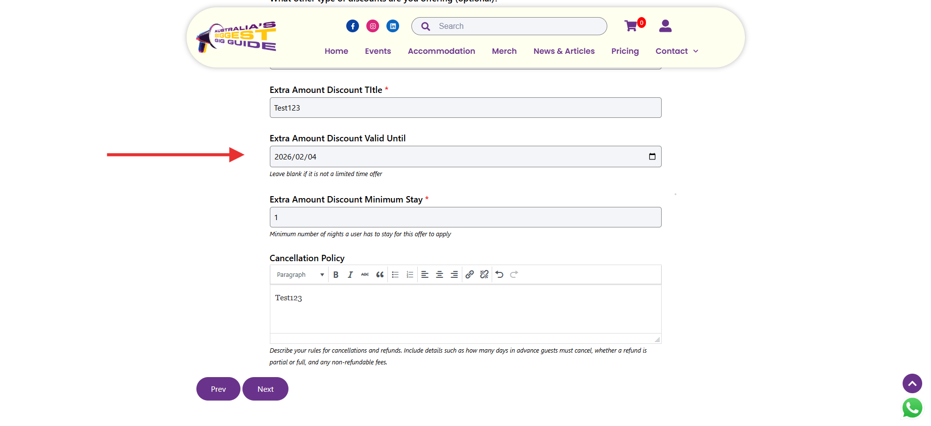 Instruction telling users to complete all required information and ensure the “Extra Amount Discount Valid” date is correct.