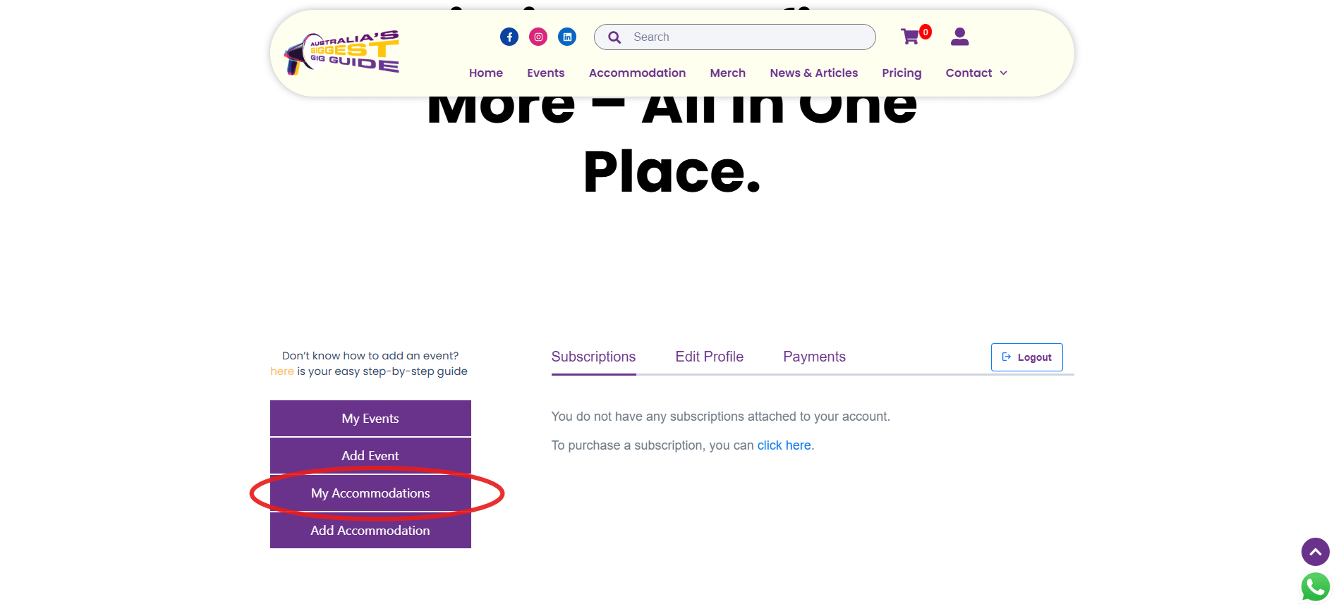 Instruction telling users to return to “Manage your account” after registering and then go to “My Accommodations”.
