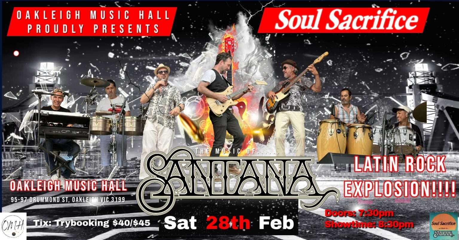 Soul Sacrifice performing a live Santana tribute on stage at Oakleigh Music Hall
